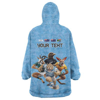 Custom Rugby Southern Hemisphere Wearable Blanket Hoodie Argentina AUNZ South Africa Mascot Blue - Polynesian Pride