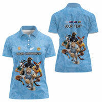 Custom Rugby Southern Hemisphere Women Polo Shirt Argentina AUNZ South Africa Mascot Blue - Polynesian Pride