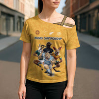 Custom Rugby Southern Hemisphere Cross Shoulder Shirt Argentina AUNZ South Africa Mascot Gold - Polynesian Pride