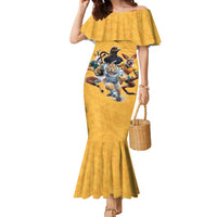 Custom Rugby Southern Hemisphere Family Matching Mermaid Dress and Hawaiian Shirt Argentina AUNZ South Africa Mascot Gold - Polynesian Pride