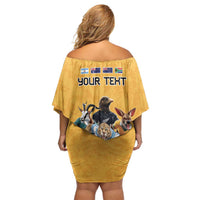 Custom Rugby Southern Hemisphere Family Matching Off Shoulder Short Dress and Hawaiian Shirt Argentina AUNZ South Africa Mascot Gold - Polynesian Pride