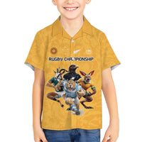 Custom Rugby Southern Hemisphere Family Matching Short Sleeve Bodycon Dress and Hawaiian Shirt Argentina AUNZ South Africa Mascot Gold - Polynesian Pride