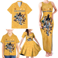 Custom Rugby Southern Hemisphere Family Matching Tank Maxi Dress and Hawaiian Shirt Argentina AUNZ South Africa Mascot Gold - Polynesian Pride
