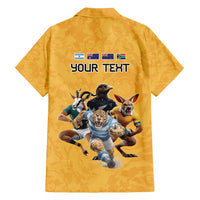 Custom Rugby Southern Hemisphere Family Matching Tank Maxi Dress and Hawaiian Shirt Argentina AUNZ South Africa Mascot Gold - Polynesian Pride