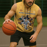 Custom Rugby Southern Hemisphere Sleeveless Zip Hoodie Argentina AUNZ South Africa Mascot Gold - Polynesian Pride