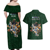 Custom Rugby Southern Hemisphere Couples Matching Off Shoulder Maxi Dress and Hawaiian Shirt Argentina AUNZ South Africa Mascot Green - Polynesian Pride