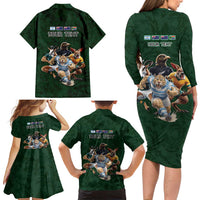 Custom Rugby Southern Hemisphere Family Matching Long Sleeve Bodycon Dress and Hawaiian Shirt Argentina AUNZ South Africa Mascot Green - Polynesian Pride