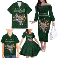 Custom Rugby Southern Hemisphere Family Matching Off The Shoulder Long Sleeve Dress and Hawaiian Shirt Argentina AUNZ South Africa Mascot Green - Polynesian Pride