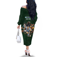 Custom Rugby Southern Hemisphere Family Matching Off The Shoulder Long Sleeve Dress and Hawaiian Shirt Argentina AUNZ South Africa Mascot Green - Polynesian Pride