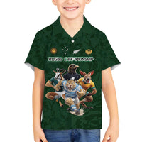 Custom Rugby Southern Hemisphere Family Matching Off The Shoulder Long Sleeve Dress and Hawaiian Shirt Argentina AUNZ South Africa Mascot Green - Polynesian Pride
