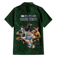 Custom Rugby Southern Hemisphere Family Matching Off Shoulder Short Dress and Hawaiian Shirt Argentina AUNZ South Africa Mascot Green - Polynesian Pride