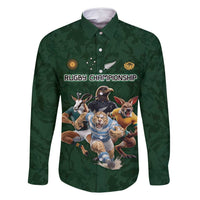 Custom Rugby Southern Hemisphere Family Matching Off Shoulder Short Dress and Hawaiian Shirt Argentina AUNZ South Africa Mascot Green - Polynesian Pride