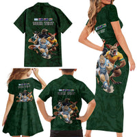 Custom Rugby Southern Hemisphere Family Matching Short Sleeve Bodycon Dress and Hawaiian Shirt Argentina AUNZ South Africa Mascot Green - Polynesian Pride