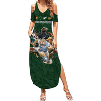 Custom Rugby Southern Hemisphere Family Matching Summer Maxi Dress and Hawaiian Shirt Argentina AUNZ South Africa Mascot Green - Polynesian Pride