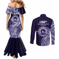 Tonga Queen Salote College 100th Years Couples Matching Mermaid Dress and Long Sleeve Button Shirt Est 1926 Tongan Ngatu Tapa - Polynesian Pride