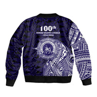 Tonga Queen Salote College 100th Years Sleeve Zip Bomber Jacket Est 1926 Tongan Ngatu Tapa - Polynesian Pride