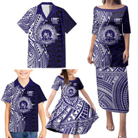 Tonga Queen Salote College 100th Years Family Matching Puletasi and Hawaiian Shirt Blue Tonga Kupesi Uniquely Pacific Art - Polynesian Pride