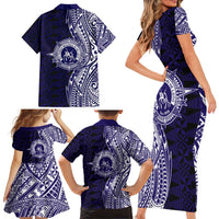 Tonga Queen Salote College 100th Years Family Matching Short Sleeve Bodycon Dress and Hawaiian Shirt Blue Tonga Kupesi Uniquely Pacific Art - Polynesian Pride