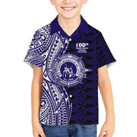 Tonga Queen Salote College 100th Years Family Matching Summer Maxi Dress and Hawaiian Shirt Blue Tonga Kupesi Uniquely Pacific Art - Polynesian Pride