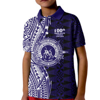 Tonga Queen Salote College 100th Years Kid Polo Shirt Blue Tonga Kupesi Uniquely Pacific Art LT9 Kid Blue - Polynesian Pride