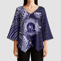 Tonga Queen Salote College 100th Years Kimono Sleeve Blouse Blue Tonga Kupesi Uniquely Pacific Art - Polynesian Pride