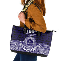 Tonga Queen Salote College 100th Years Leather Tote Bag Blue Tonga Kupesi Uniquely Pacific Art - Polynesian Pride