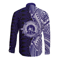 Tonga Queen Salote College 100th Years Long Sleeve Button Shirt Blue Tonga Kupesi Uniquely Pacific Art - Polynesian Pride