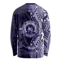 Tonga Queen Salote College 100th Years Long Sleeve Shirt Blue Tonga Kupesi Uniquely Pacific Art - Polynesian Pride