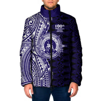 Tonga Queen Salote College 100th Years Padded Jacket Blue Tonga Kupesi Uniquely Pacific Art - Polynesian Pride