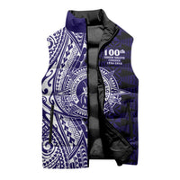Tonga Queen Salote College 100th Years Sleeveless Puffer Jacket Blue Tonga Kupesi Uniquely Pacific Art - Polynesian Pride