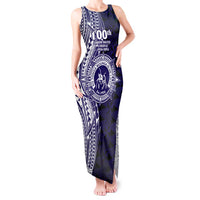 Tonga Queen Salote College 100th Years Tank Maxi Dress Blue Tonga Kupesi Uniquely Pacific Art - Polynesian Pride