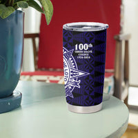 Tonga Queen Salote College 100th Years Tumbler Cup Blue Tonga Kupesi Uniquely Pacific Art - Polynesian Pride
