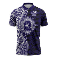 Tonga Queen Salote College 100th Years Zipper Polo Shirt Blue Tonga Kupesi Uniquely Pacific Art - Polynesian Pride