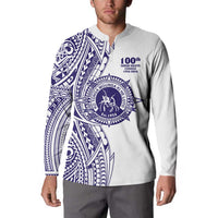 Tonga Queen Salote College 100th Years Button Sweatshirt White Tonga Kupesi Uniquely Pacific Art - Polynesian Pride