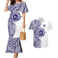Tonga Queen Salote College 100th Years Couples Matching Mermaid Dress and Hawaiian Shirt White Tonga Kupesi Uniquely Pacific Art - Polynesian Pride