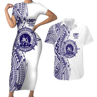 Tonga Queen Salote College 100th Years Couples Matching Short Sleeve Bodycon Dress and Hawaiian Shirt White Tonga Kupesi Uniquely Pacific Art - Polynesian Pride