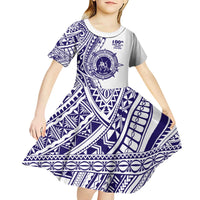 Tonga Queen Salote College 100th Years Kid Short Sleeve Dress White Tonga Kupesi Uniquely Pacific Art - Polynesian Pride