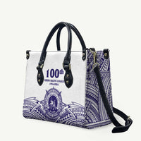 Tonga Queen Salote College 100th Years Leather Bag White Tonga Kupesi Uniquely Pacific Art - Polynesian Pride