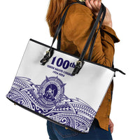 Tonga Queen Salote College 100th Years Leather Tote Bag White Tonga Kupesi Uniquely Pacific Art - Polynesian Pride