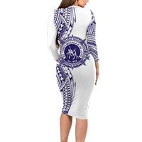 Tonga Queen Salote College 100th Years Long Sleeve Bodycon Dress White Tonga Kupesi Uniquely Pacific Art - Polynesian Pride