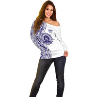 Tonga Queen Salote College 100th Years Off Shoulder Sweater White Tonga Kupesi Uniquely Pacific Art - Polynesian Pride