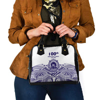 Tonga Queen Salote College 100th Years Shoulder Handbag White Tonga Kupesi Uniquely Pacific Art - Polynesian Pride