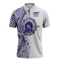 Tonga Queen Salote College 100th Years Zipper Polo Shirt White Tonga Kupesi Uniquely Pacific Art - Polynesian Pride
