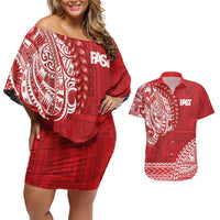 Samoa FAST Couples Matching Off Shoulder Short Dress and Hawaiian Shirt Samoan Motif Patterns - Polynesian Pride