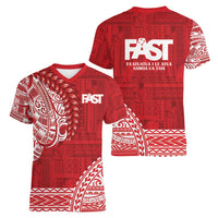 Samoa FAST Women V-Neck T-Shirt Samoan Motif Patterns - Polynesian Pride