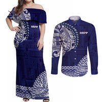 Samoa HRPP Couples Matching Off Shoulder Maxi Dress and Long Sleeve Button Shirt Samoan Motif Patterns - Polynesian Pride