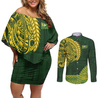 Samoa SUP Couples Matching Off Shoulder Short Dress and Long Sleeve Button Shirt Samoan Motif Patterns - Polynesian Pride