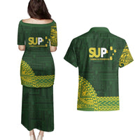 Samoa SUP Couples Matching Puletasi and Hawaiian Shirt Samoan Motif Patterns - Polynesian Pride