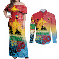 Personalised Torba PNG Day Couples Matching Off Shoulder Maxi Dress and Long Sleeve Button Shirt Oro Tapa Pattern - Polynesian Pride
