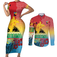 Personalised Torba PNG Day Couples Matching Short Sleeve Bodycon Dress and Long Sleeve Button Shirt Oro Tapa Pattern - Polynesian Pride